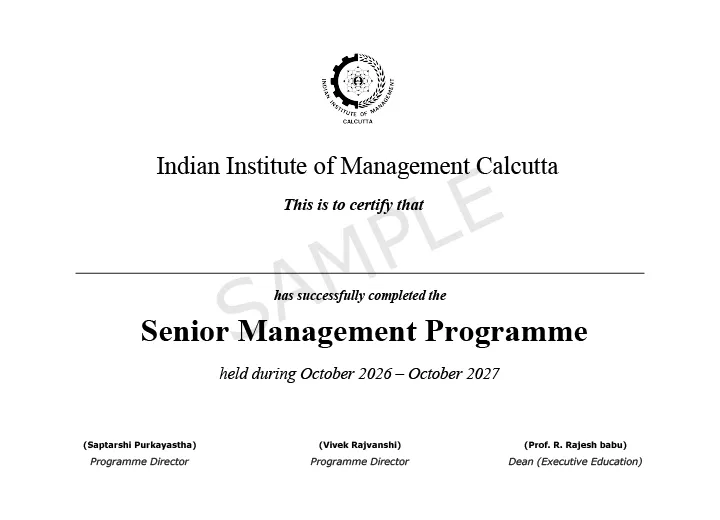 Senior Management Programme sample certificate