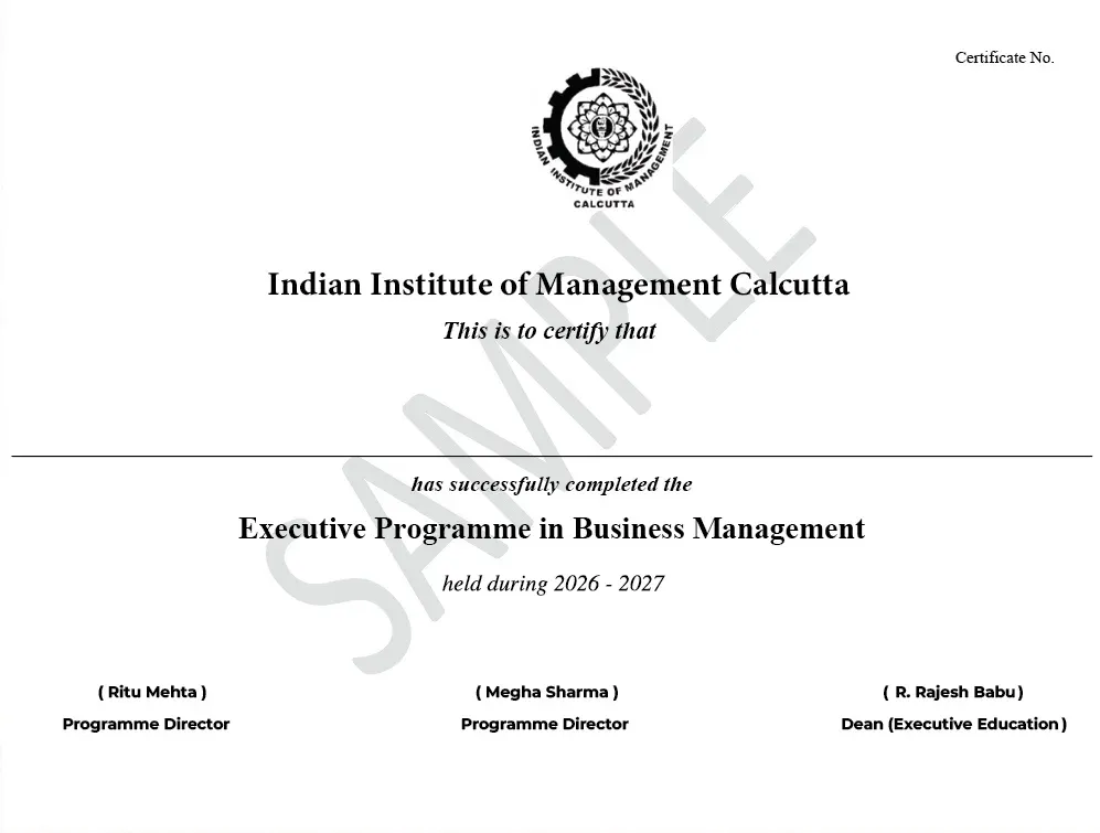 Executive Programme in Business Management (EPBM) sample certificate